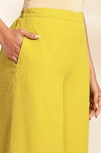 Janasya Women's Yellow Dobby Chiffon Solid Co-ord Set(SET916-CO-ORD-L)