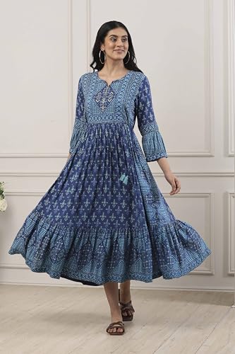 Biba Women Indigo Viscose Rayon Anarkali Dress_32