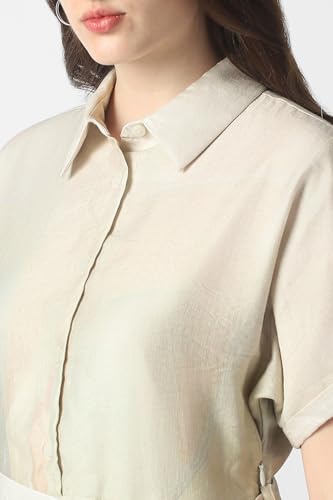 Women Beige Print Knee Length Casual Dress