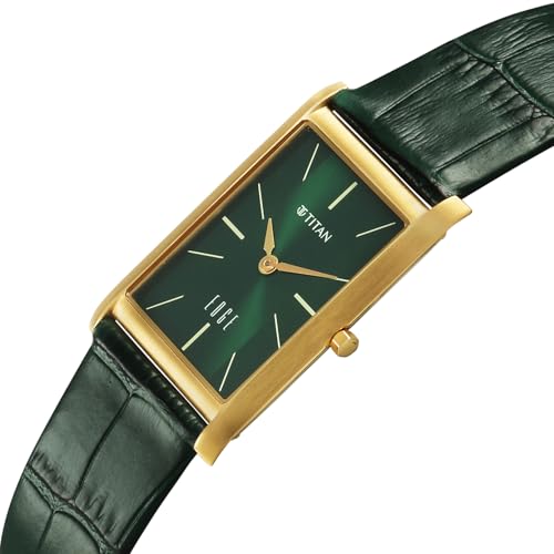 Titan Edge Monture Quartz Analog with Green Dial Gold Leather Strap Watch for Men - 1043YL11