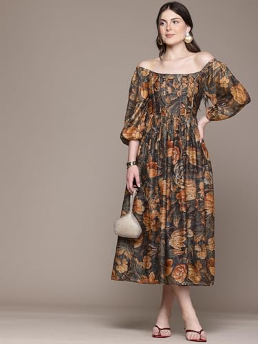 Label RITU KUMAR Square Neck Long Dress Multicolour