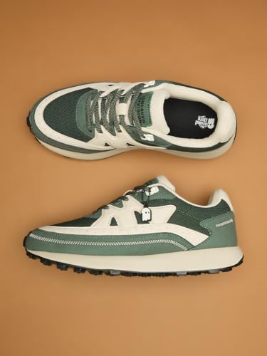 The Souled Store Milano: Olive Women and Girls Low Top Sneakers Olive and Off-White Retro Trainer Microfibre Suede and Engineered Mesh Cushioned Sole Chunky Retro Sneakers