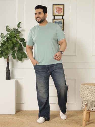 JOHN PRIDE Plus Size Men Regular Fit Solid Short Sleeves Green Round Neck T-Shirt (JPTSR3501X_7XL_Green)
