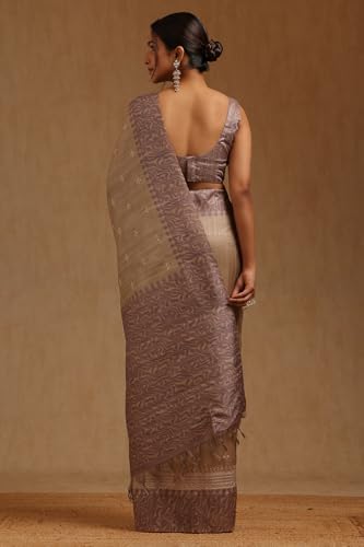 Soch Womens Lavender Tussar Embroidered Saree With Thread Work