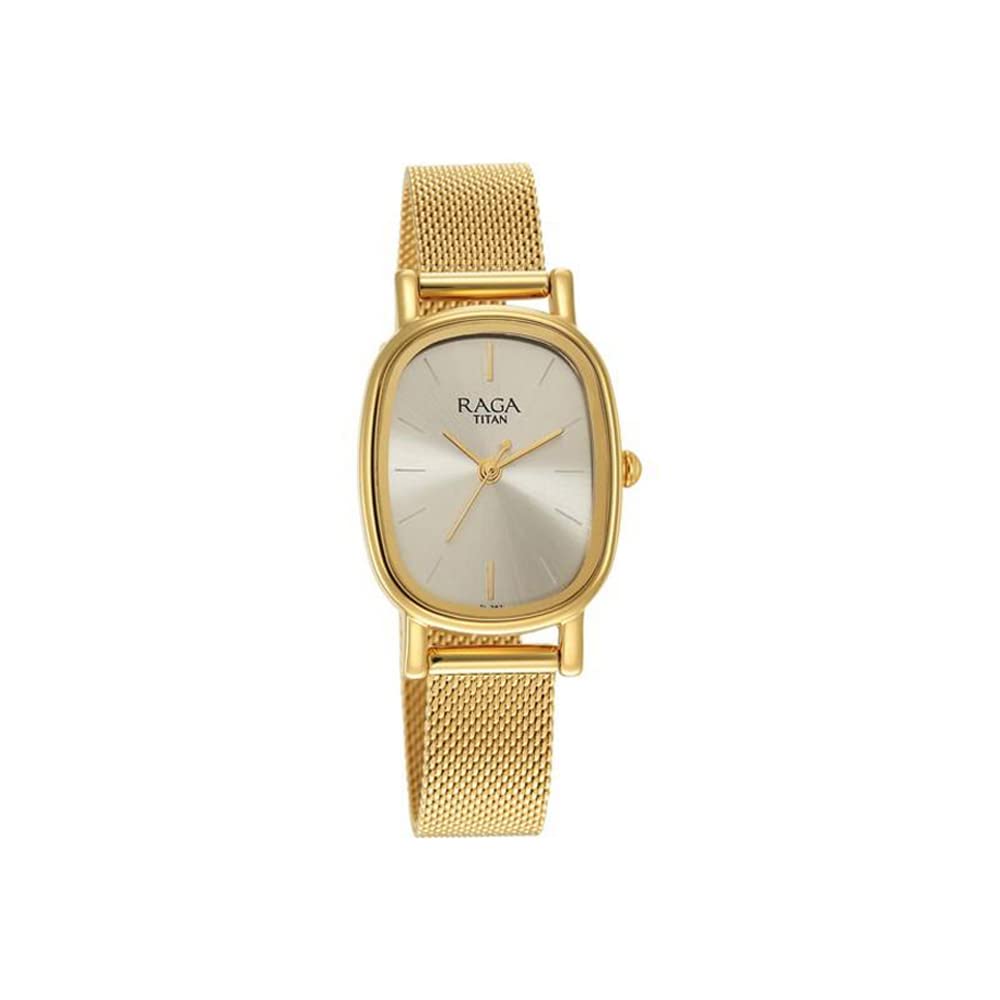 Titan Raga Viva Quartz Analog Champagne Dial Gold Stainless Steel Strap Watch for Women - NT2665YM01