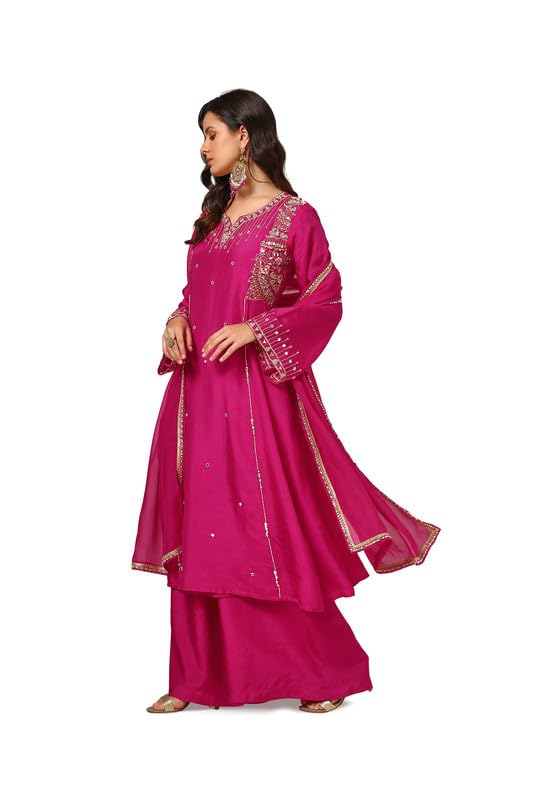 Soch Womens Fuchsia Dupion Silk Suit Set With Mirror Work