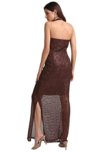 Kazo Women's Polyester Bodycon Maxi Casual Dress (124673BRWNL_Brown