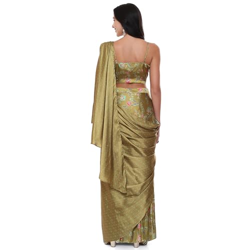 BIBA Women Cotton Blend Printed Straight Saree (Skdassorted9114_Green_38)