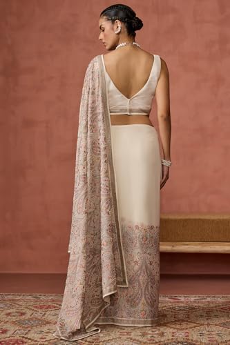 Soch Womens Cream Georgette Embroidered Saree