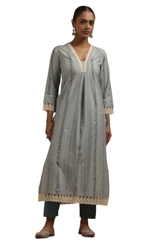 Soch Womens Teal Cotton Chevron Kurta Set