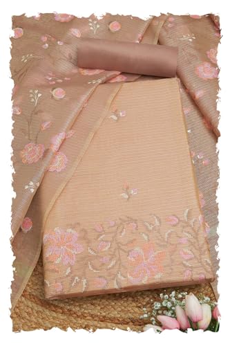 Soch Womens Beige Kota Shimmer Embroidered Unstitch Dress Material With Thread Work