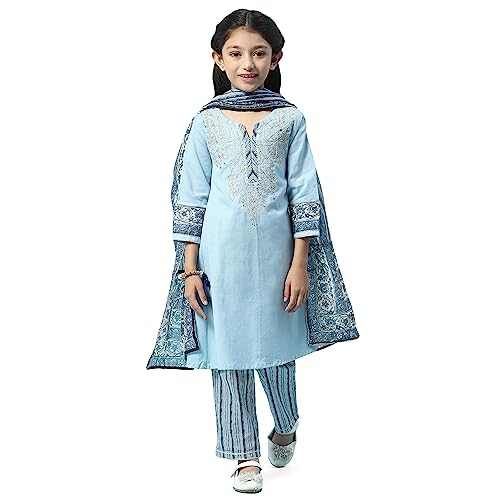 BIBA Cotton Girl Printed Straight Kid Kurta Set With Dupatta (Kw5000_Powder Blue_3)