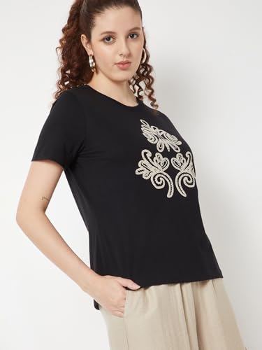 Max Women Embroidered T-Shirt (Black_S)