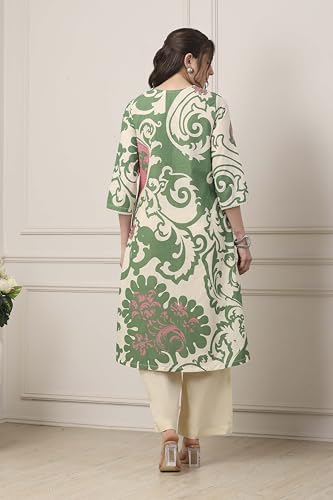 Biba Women Green Cotton Straight Suit Set_32