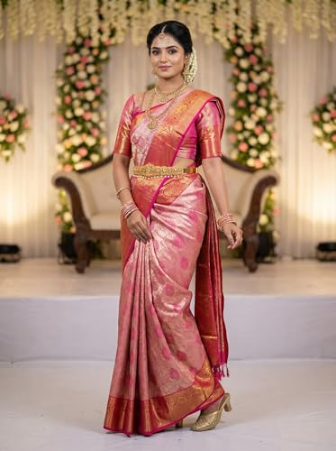 MIMOSA Women’s Rani Pink Art Silk Saree Woven with Zari Tissue | Kanjivaram Style Saree | Rich Pallu & Tassels | 6.2 Mtr