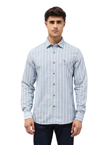 U.S. Polo Assn. Denim Co. Men's Striped Slim Fit Shirt (UDSHT2010_Indigo