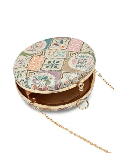 THE TAN CLAN Mughal Round Clutch for women Purses Luxury Evening Handbags for ladies with Detachable Handle