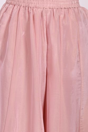 W for Woman Pink Embroidered Zari Embellished Straight Tissue Kurta with Sharara and Dupatta Set (WS13087-224072-S)
