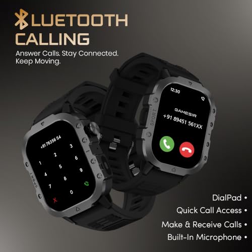 GameSir Forge 1 Smart Watch for Men & Women, 2.19" Full Touch Display, Bluetooth Calling, Fitness Tracking, Message Notifications, Android & iOS Compaatible - (Black)