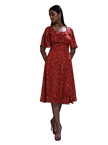 Zink London Women's Rust Printed A-Line Midi