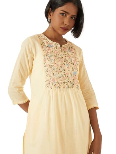 Max Women Embroidered Straight Kurta(Yellow_S)
