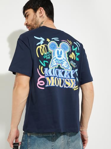 Max URB_N Men Mickey Mouse Print Oversized T-Shirt(Blue_XL)