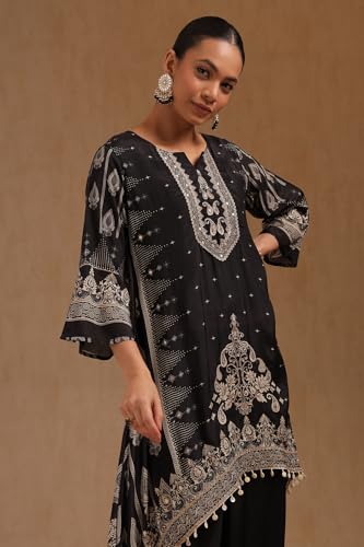 Soch Womens Black Muslin Ethnic Motifs Co-Ord Set With Zari