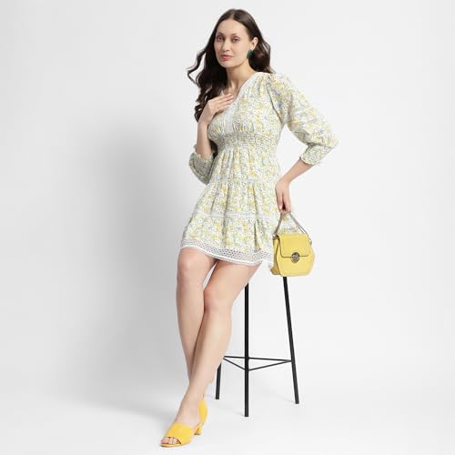 Madame Green Fit and Flare Floral Print Short Dress