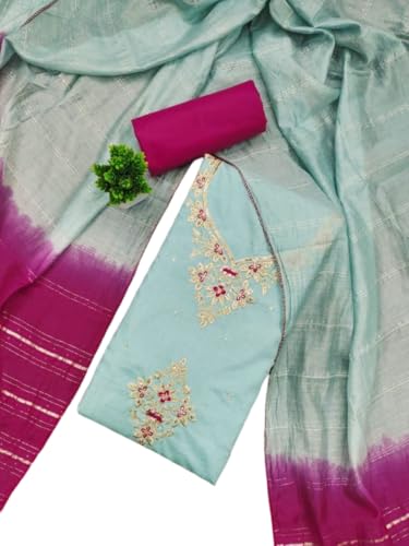 VARNI FABRICS Coco Silk Dress Material for Women Embroidered Unstitched Woman Salwar Suit Dress Material With Jari Dupatta Mint Green