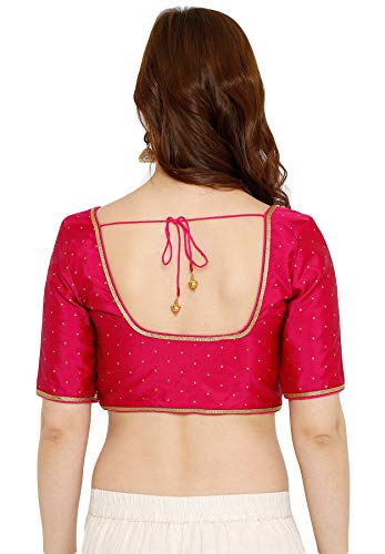 SALWAR STUDIO S Women's Pink Dupion Silk Readymade Padded Saree Blouse(SSB2125_Pink_36)