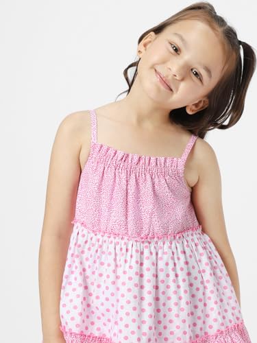nauti nati Cotton Nautinati Girls' Printed Casual Dress Knee-Length NN321-518_Pink-White
