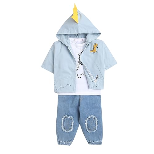 Hopscotch Boys Cotton Animal Printed Tee, Jacket And Pant Set In Blue Color For Ages 2-3 Years (YUE-3115217)