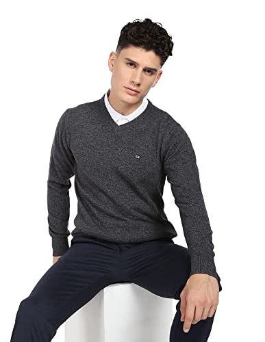 Arrow Men Dark Grey V-Neck Long Sleeve Heathered Sweater