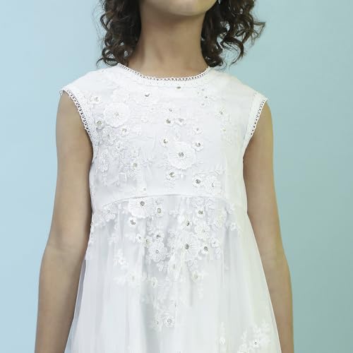 Biba Girl's Nylon Kurta, Bottom, Dupatta (KWMOGRA6301SS25OWHT_Off White