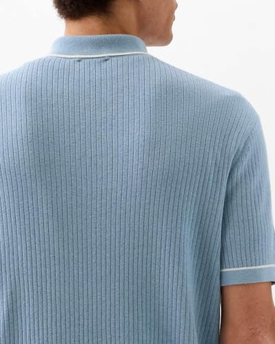 GAP Men Polo-Neck Ribbed Sweater with Short Sleeves, Blue, XL