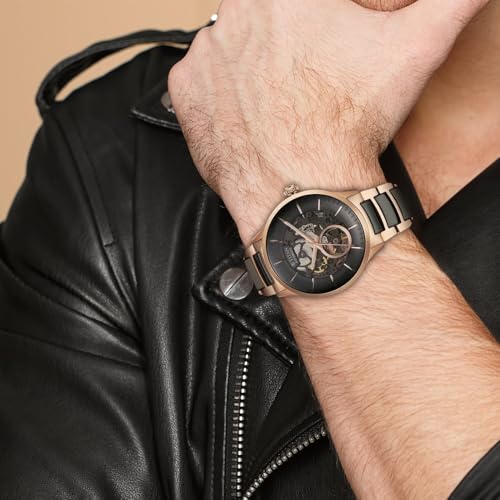 Titan Ceramic Fusion Automatic Anthracite Dial Two Toned Rose Gold and Grey Stainless Steel Bracelet Watch for Men - NT90174KD03