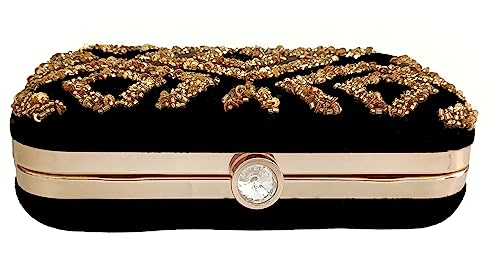 DUCHESS Women Embroidered Black Gold Clutch for Wedding Party