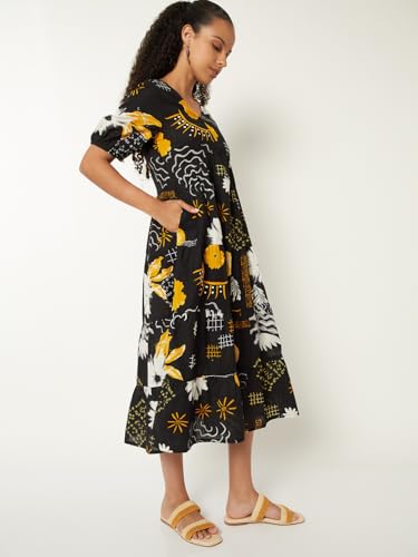 Max Women Printed Tiered Dress (Black_L)