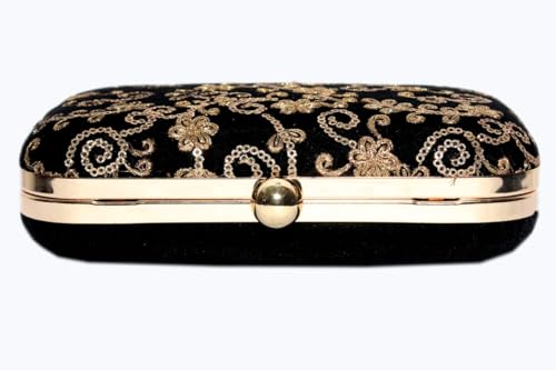 Amerie Fashions Women's & Girls Black Velvet Floral Clutch