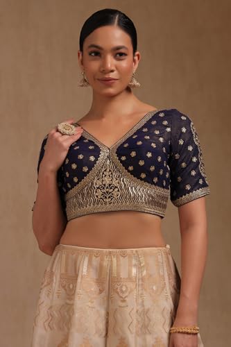 Soch Womens Navy Blue Georgette Embroidered Padded Blouse with Zari