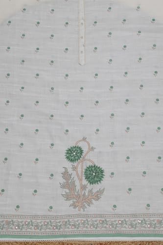 Soch Womens Off White Linen Blend Floral Print Unstitched Dress Material With Beads