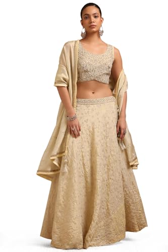 Soch Women's Brocade Lehenga Choli Set (OWS5CD21775_Cream_XL)