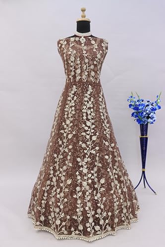 RUDRAPRAYAG Net And Santoon Embroidered Semi Stitched Anarkali Gown For Women