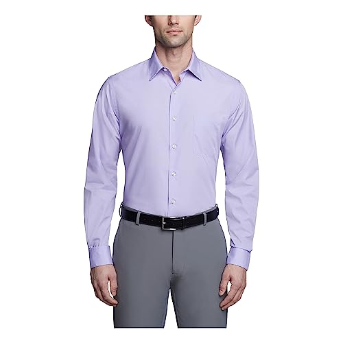 Van Heusen Men's Poplin Fitted Solid Point Collar Dress Shirt, Lavender, 17.5" Neck 34"-35" Sleeve