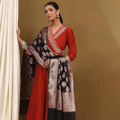 BIBA Women's Poly Viscose Slub Solid Regular Kur,Bustr,Pla (SKDTGW10130AW24RUST_Rust