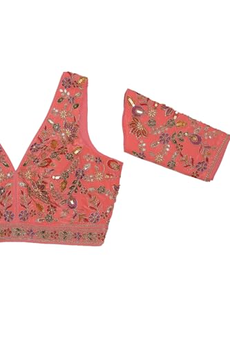 Soch Womens Pink Crepe Embroidered Padded Blouse with Cutdana