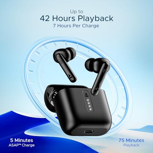 boAt Airdopes 141/8, Low Latency, ENx Tech, 42HRS Battery, Fast Charge, Stream Ad Free Music via App Support, Bluetooth Earbuds, TWS Ear Buds Wireless Earphones with mic (Bold Black)