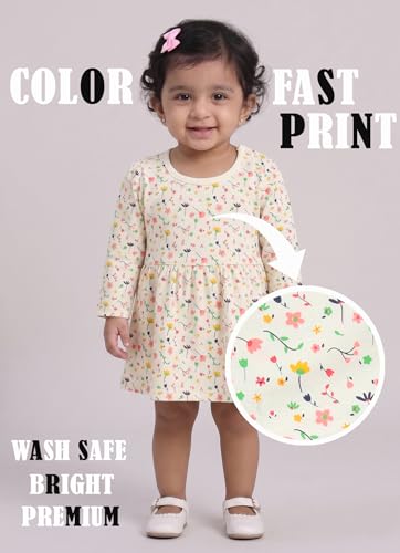 MI Kidz Pure Cotton Full Sleeves Frock and Panty Set for Baby Girls| Baby Girls Dress Set| Girls Cotton Stylish Frock and Panty Set| Coordinated Set