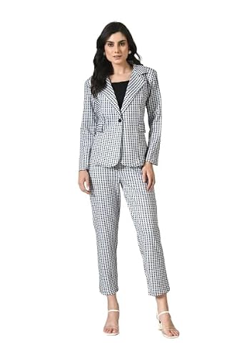OFFICE PURPLE Women Printed Blazer Pant Set- Women's Casual Office Business 3-Piece Printed Suit, Single-Breastered Blazer Camisole and Pant Set (Black and White, M)