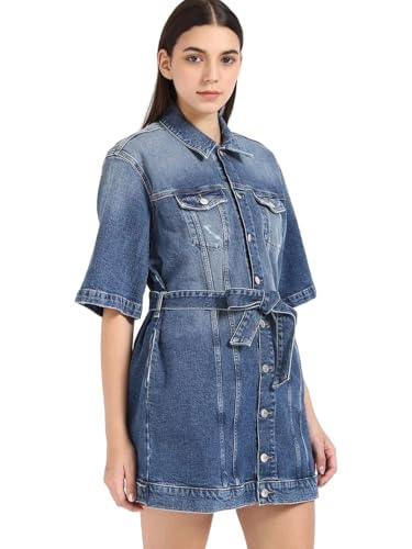 Cotton Spread Collar Denim Dress